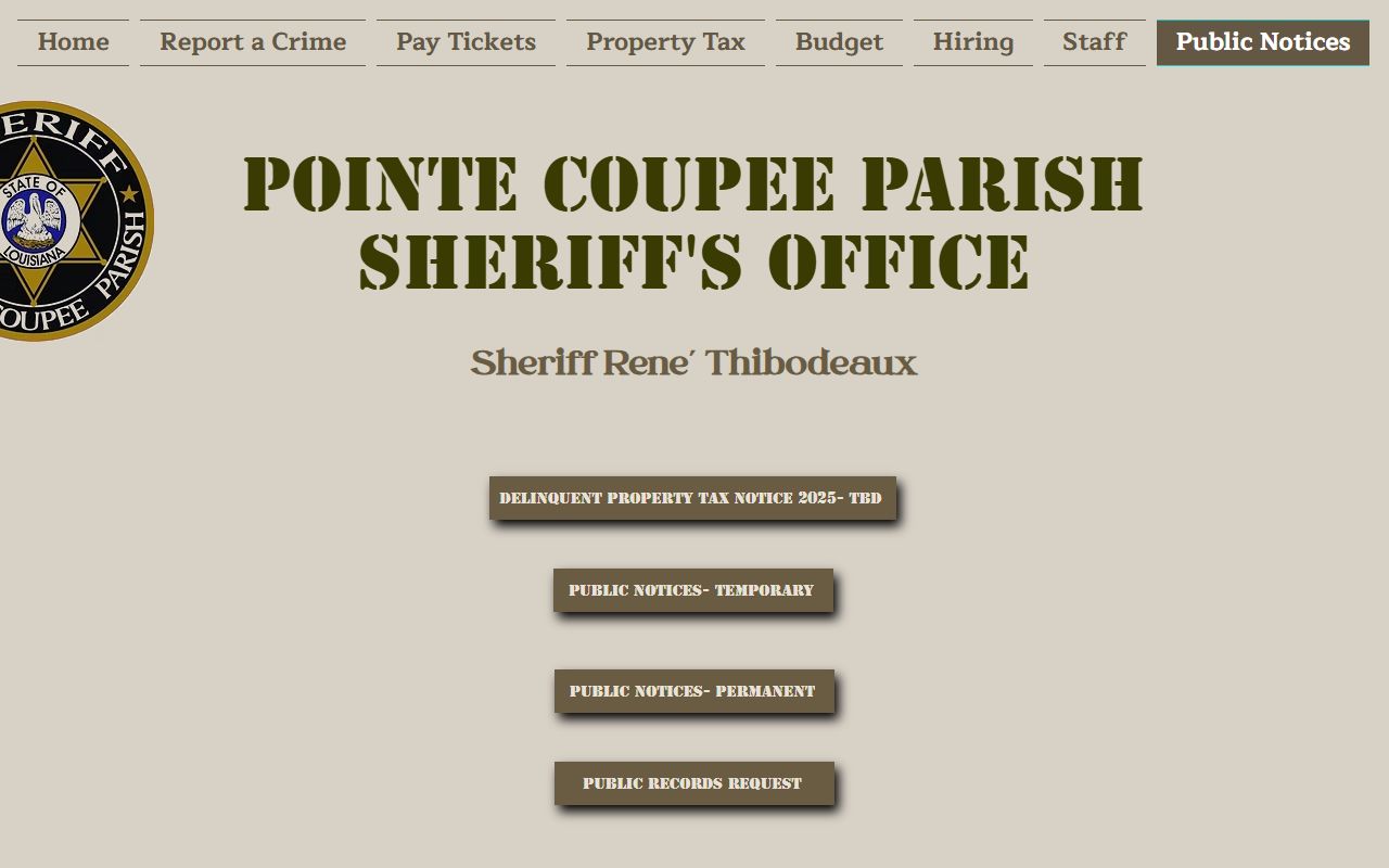 Pointe Coupee Parish arrest records sheriff public documents page