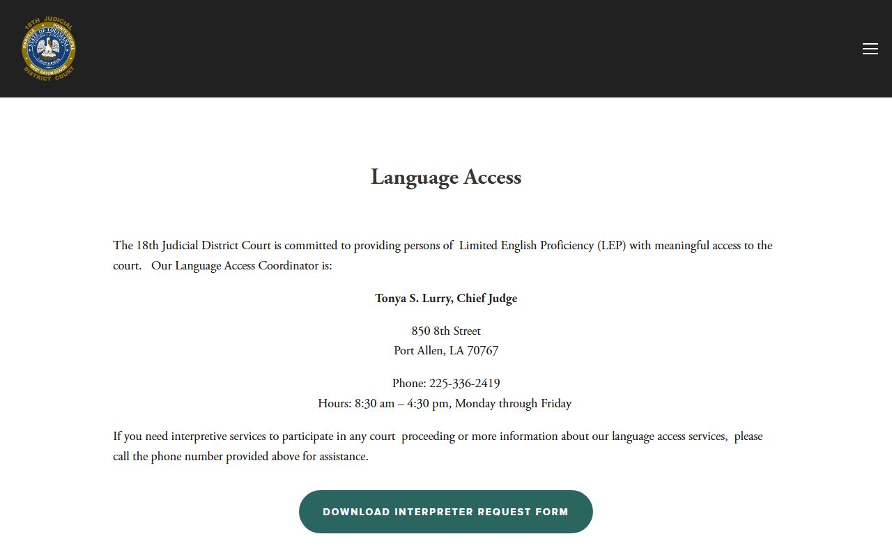 Pointe Coupee Parish court dockets interpreter and language access request