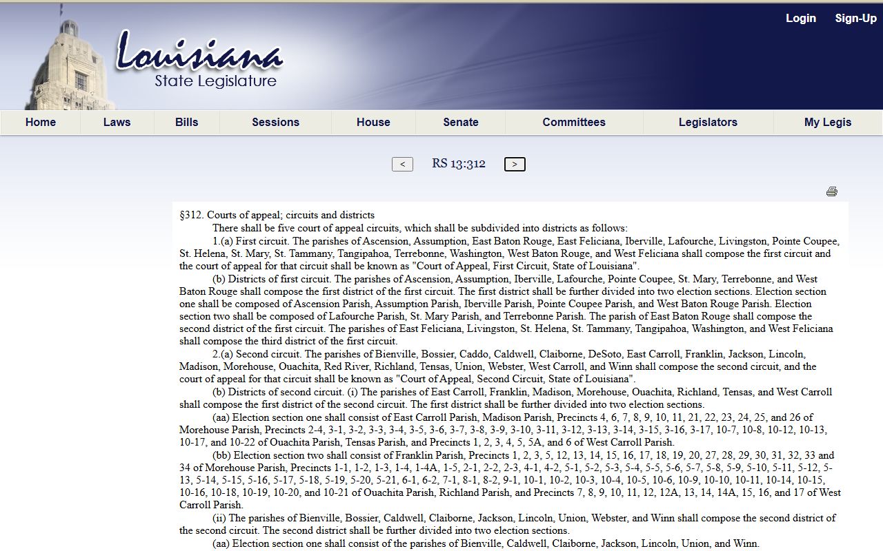 Pointe Coupee Parish court dockets Louisiana First Circuit structure statute