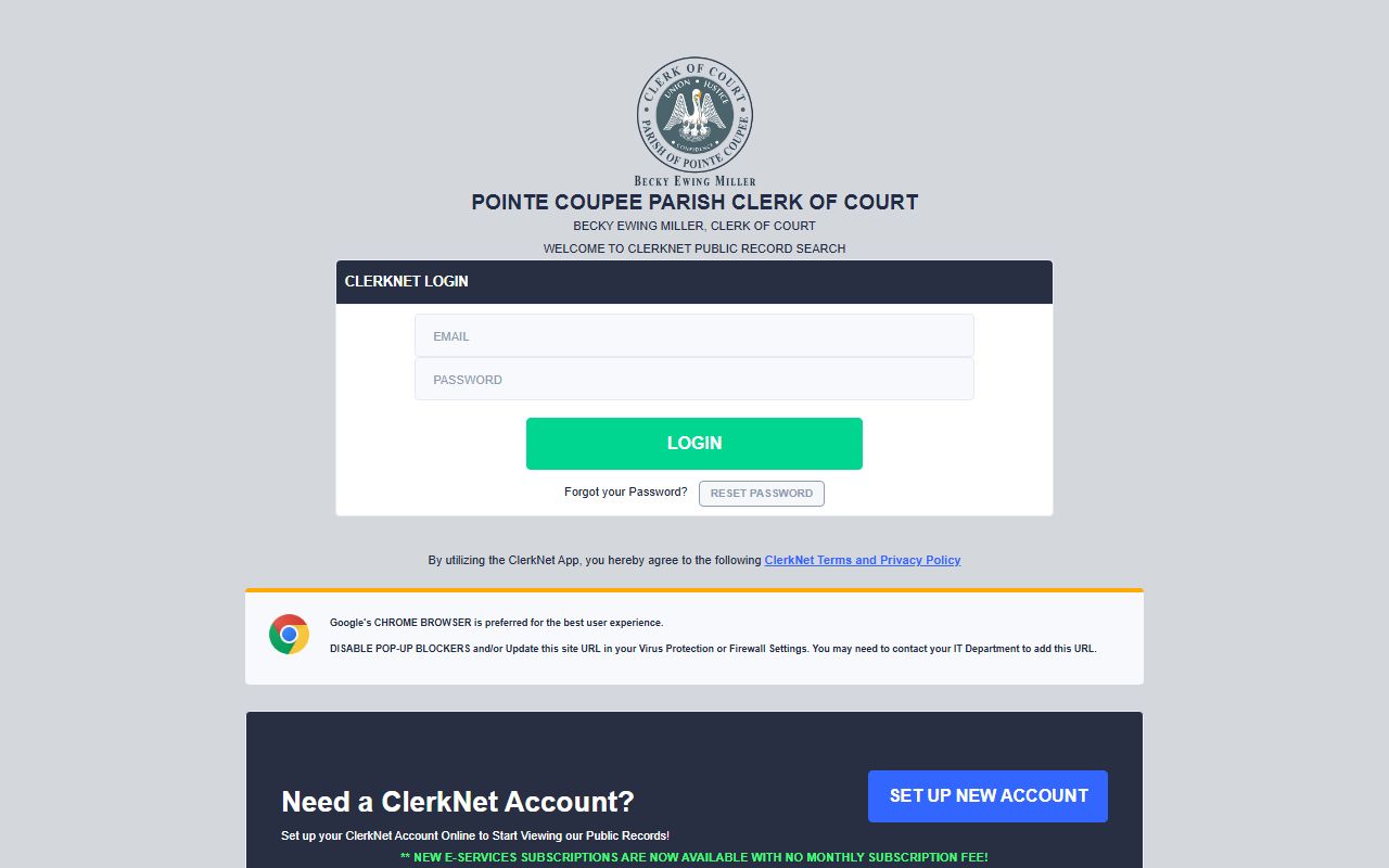 Pointe Coupee Parish court records ClerkNet public search page