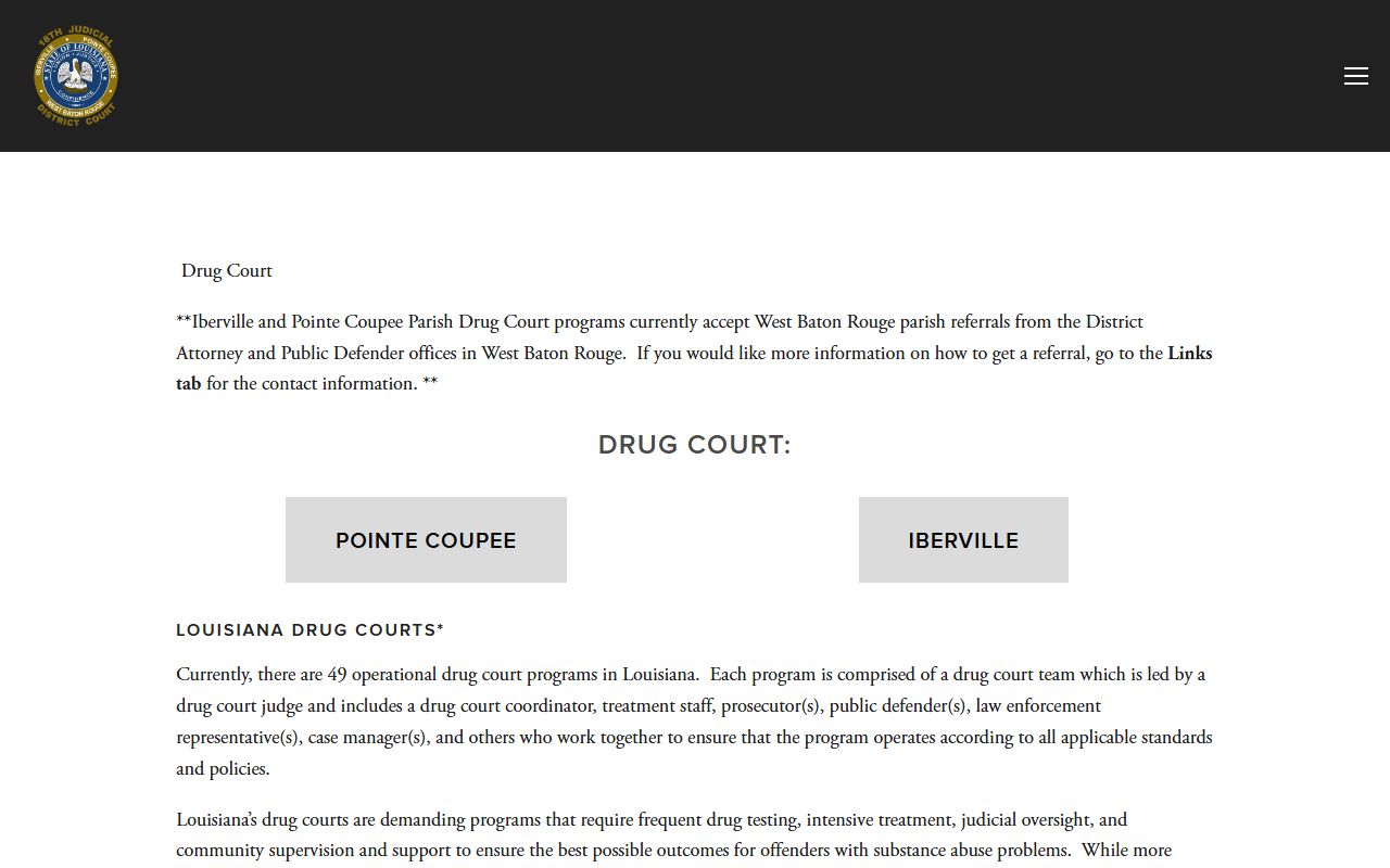Pointe Coupee Parish District Court Drug Court program
