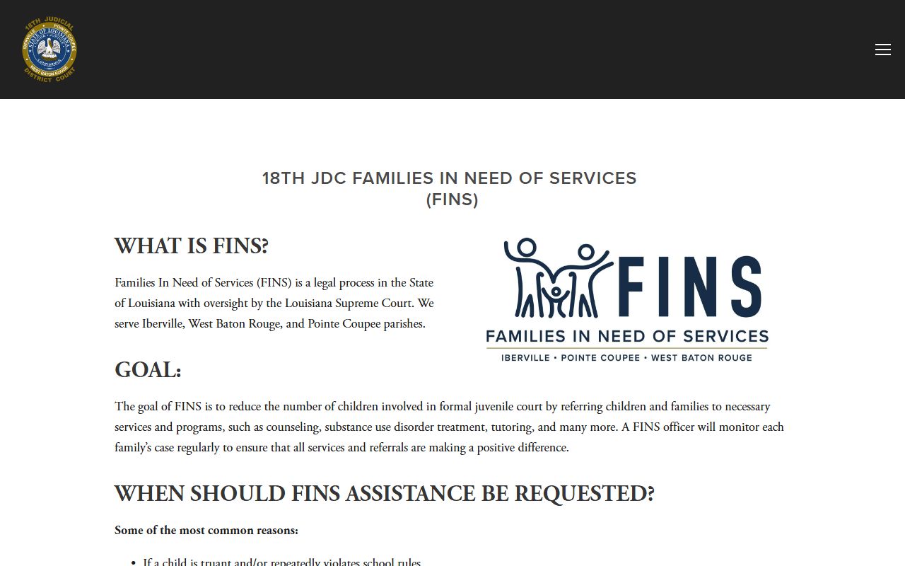 Pointe Coupee Parish District Court FINS juvenile process