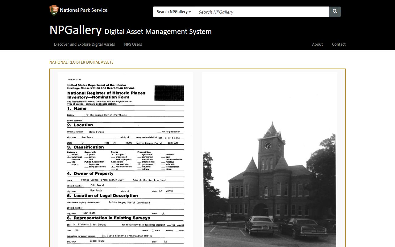 Pointe Coupee Parish court records National Park Service courthouse listing