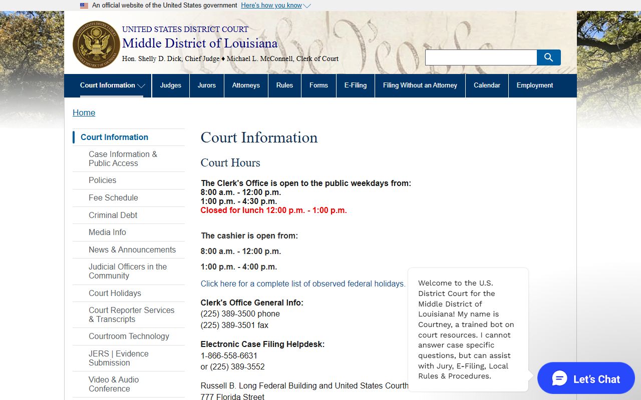 Pointe Coupee Parish inmate records Middle District court information