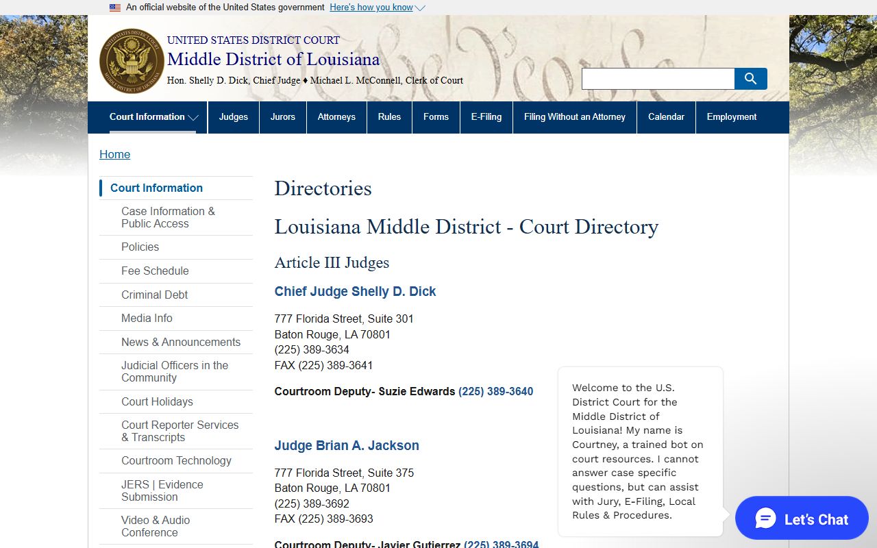 Pointe Coupee Parish inmate records Middle District directories