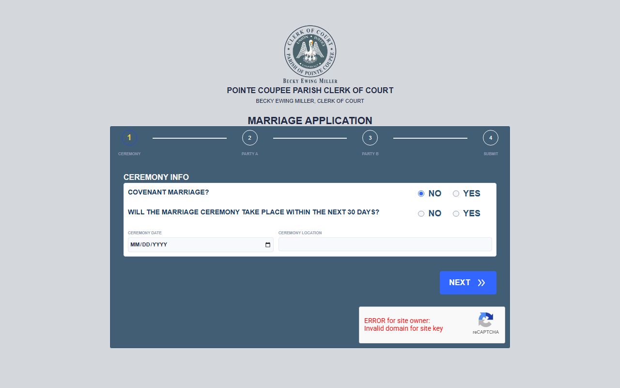 Pointe Coupee Parish marriage records ClerkNet pre-application