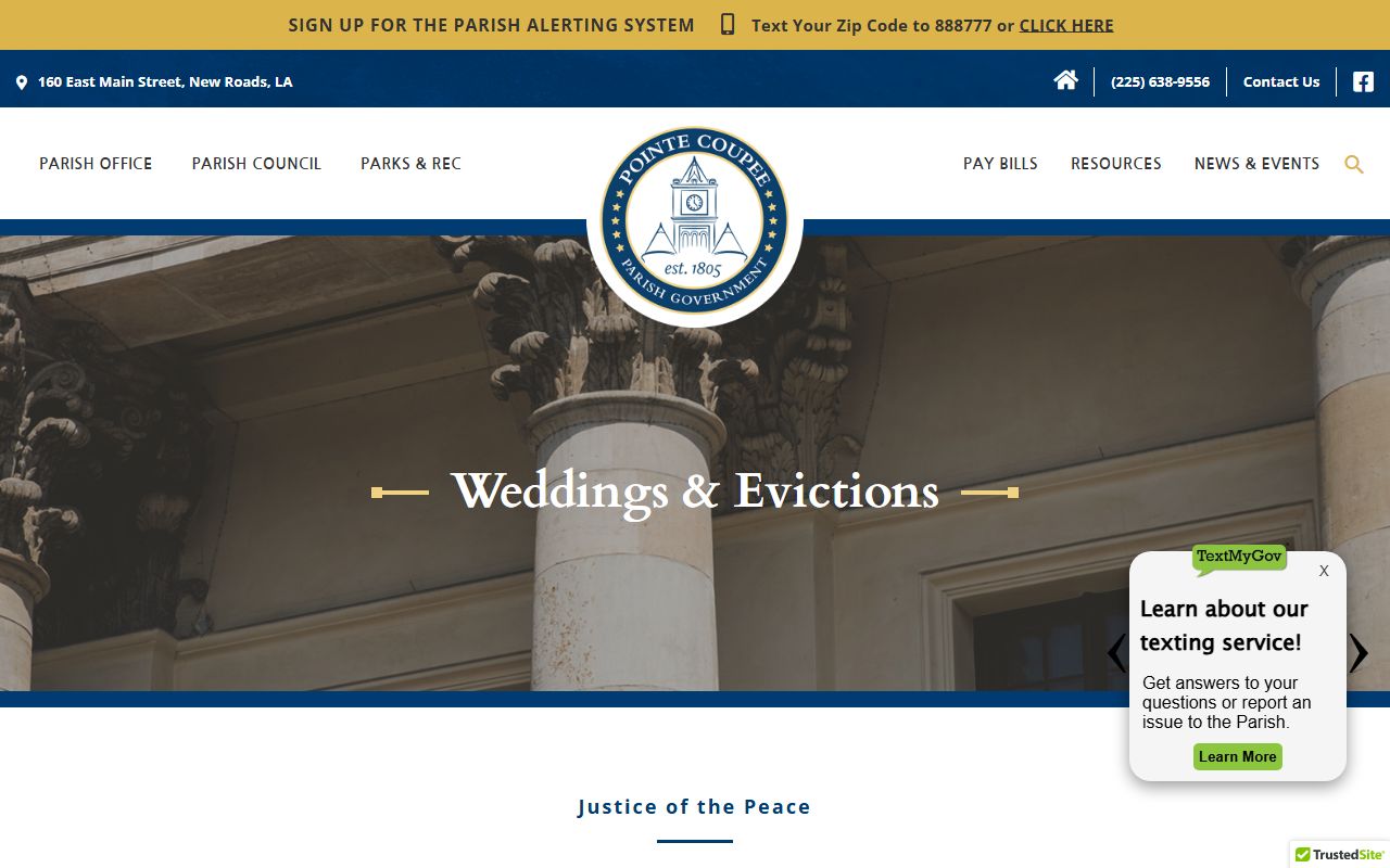 Pointe Coupee Parish marriage records Justice of the Peace weddings